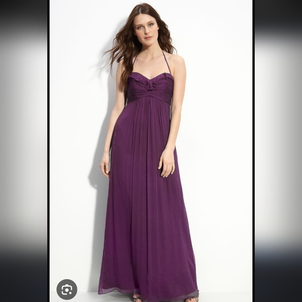 Amsale Plum Halter Silk Maxi Dress